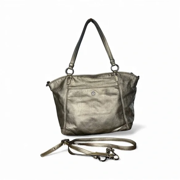 COACH Leah Large Metallic Gold Luxury Leather Satchel - Picture 2 of 12